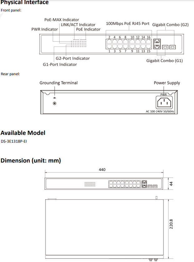 Switch POE 16 cổng Hikvision DS-3E1318P-EI DS 3E1318P EI