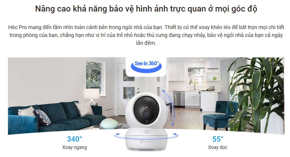Camera WiFi EZVIZ H6C 2MP quay quét thông minh ezviz h6c pro 2
